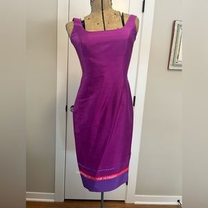 Ann Taylor silk purple sleeveless dress with color block and ribbon detailing